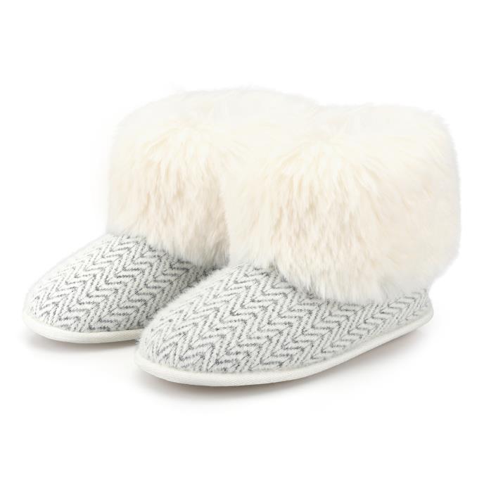 totes toasties® Ladies Cable Knit Boot Slippers With Pom Pom Cream Multi Extra Image 2